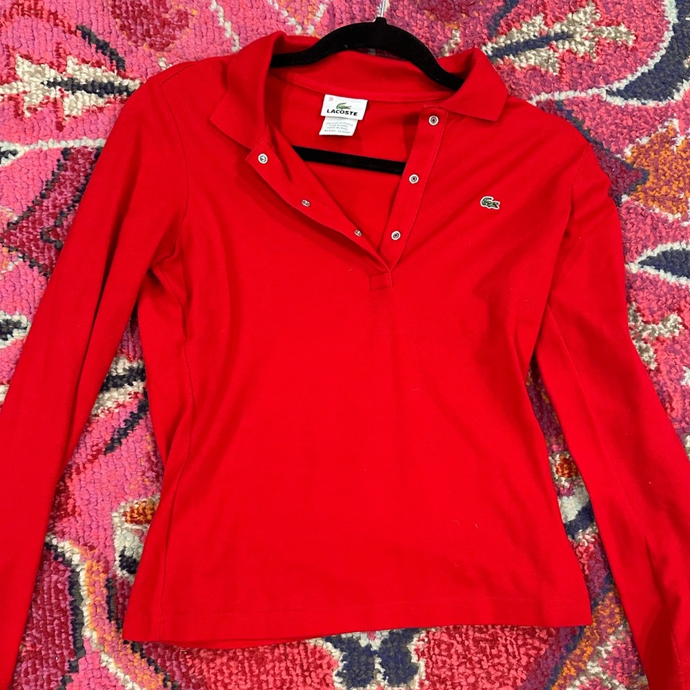 Lacoste Red Long Sleeve Polo Top